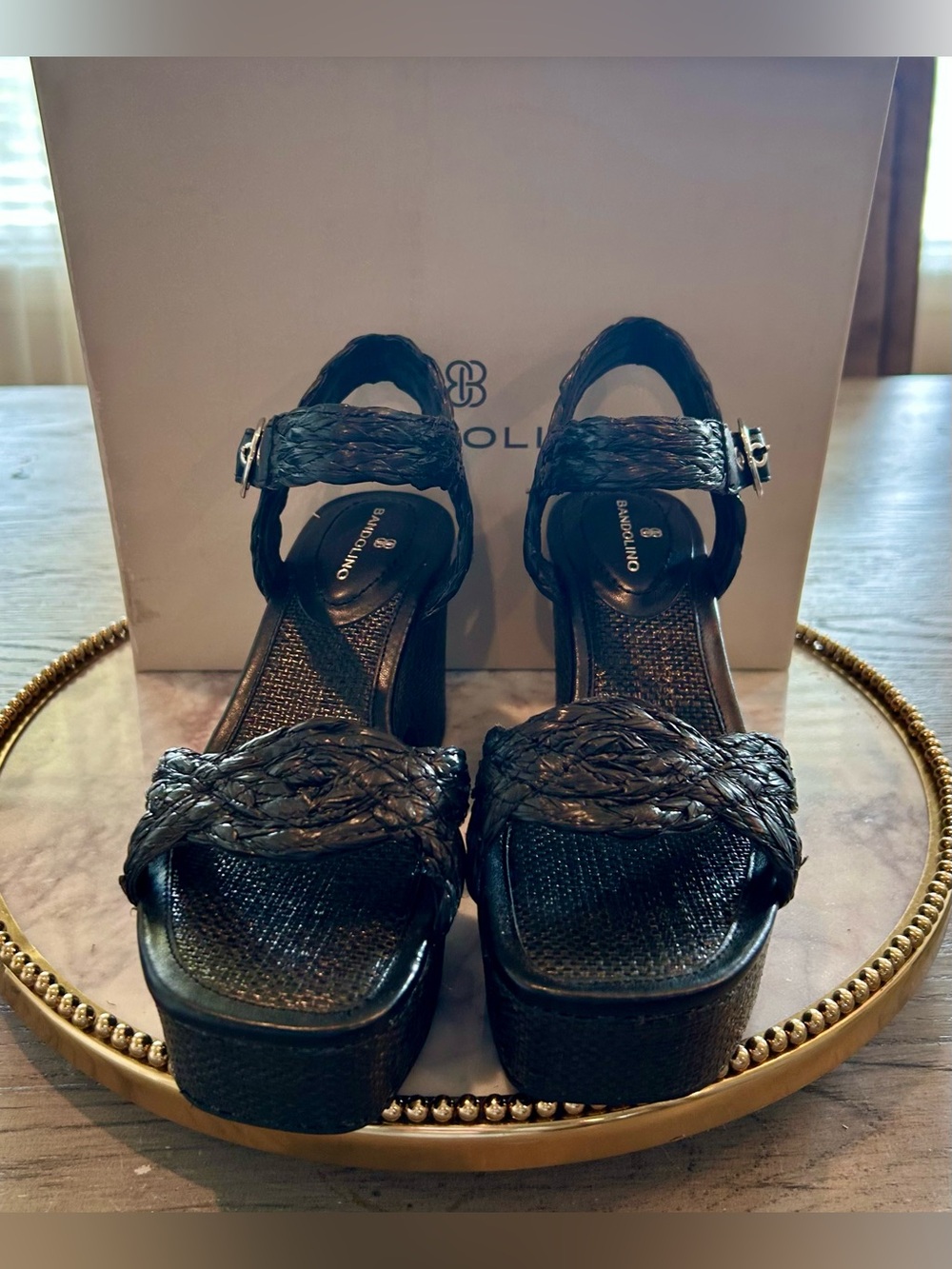 Bandolino Black Braided Platform Wedge Sandals |SZ. 6.5 (NWB)